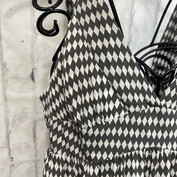 Dream Society Mini Dress Silk Slip Off White Diamond Pattern on Grey Hight Waist - Picture 2 of 9